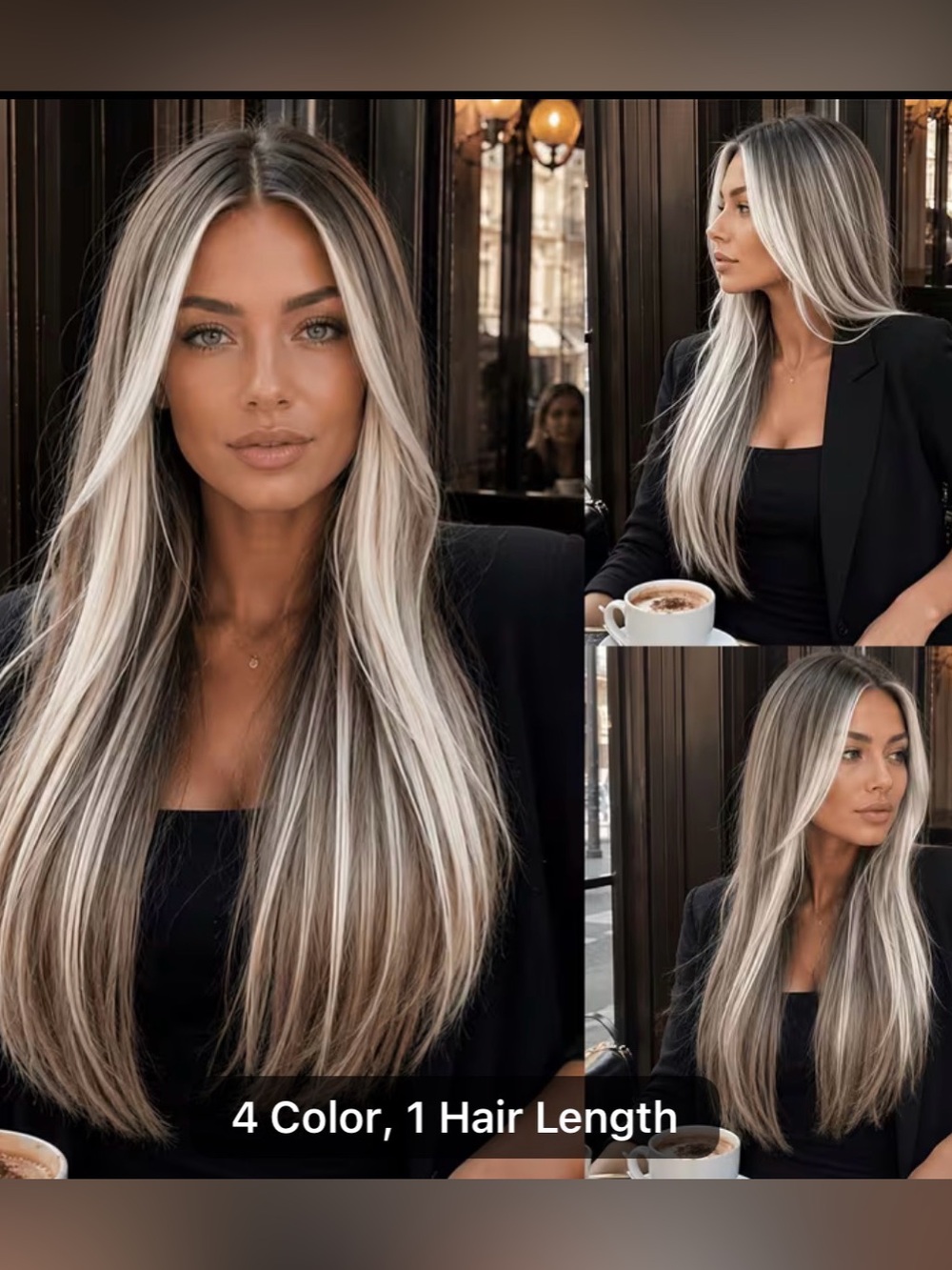 Elegant Brown Highlights Ivory Long Straight Hair Wig 28 Inches